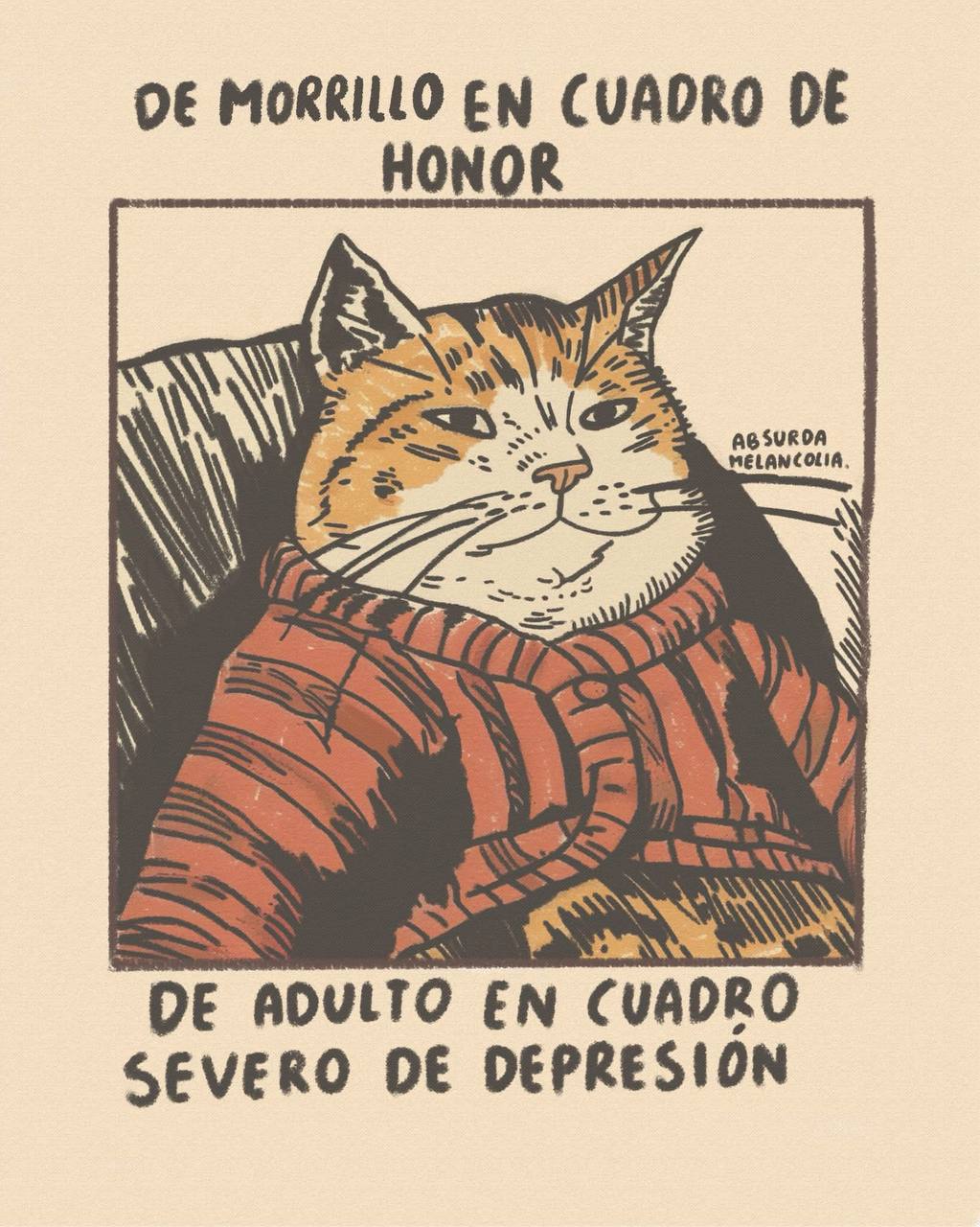 a cat is sitting on a couch with the capt in spanish